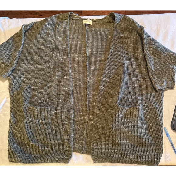 Universal Thread Cardigan olive green waffle knit boxy open front pockets sz M - Picture 2 of 10